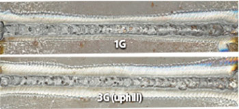 Figure 11: Back bead appearances of weld metal in 1G and 3G (uphill) position