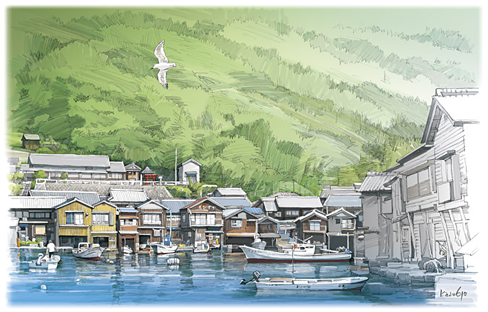 Cidade  portuária com casas-barco - Ine
