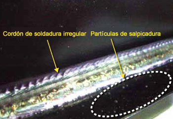 Fig. 7: Apariencia del cordón de soldadura en la soldadura por arco en tándem con un detector de arco convencional.