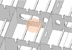 Figura 2: Vista en perspectiva de los bloques unidos y las líneas de soldadura dentro de los bloques