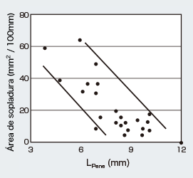 Figura 8: Relación entre L<sub>penetración</sub> y la aparición de orificios de soplado