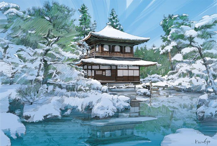 Templo Ginkaku-ji en la nieve