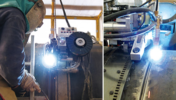 Figure 2: MAG welding by special girth welding machine. Photo courtesy of Pipeline Service S.r.I., Manufacturer of the Proteus FAP.