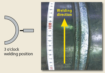 Figure 8: Bead appearance of the weld metal in the 3 o’clockposition