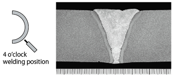 Figure 14: Macrostructure of the weld metal in the 4 o’clock position