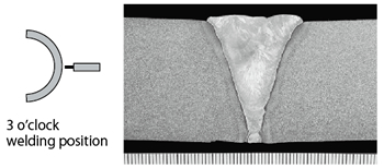 Figure 15: Macrostructure of the weld metal in the 3 o’clock position