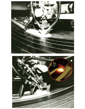 Figure 6: SAW process (left) and ESW process in operation on the inner surface of pressure vessels.