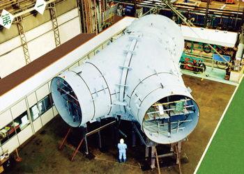 Figure 6: A penstock bifurcation under production at a fabrication plant (Courtesy of Mitsubishi Heavy Industries, Ltd., Japan).