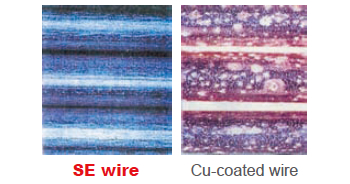 Figure 8: SE wire exhibits excellent corrosion resistance in an accelerated corrosion test (10%NaCl solution spray, 30°C×80%RH, 2 hrs) in comparison with Cu-coated wire