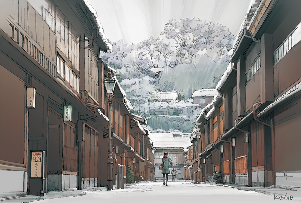 Kanazawa East teahouse district decorated with Kaga latticework