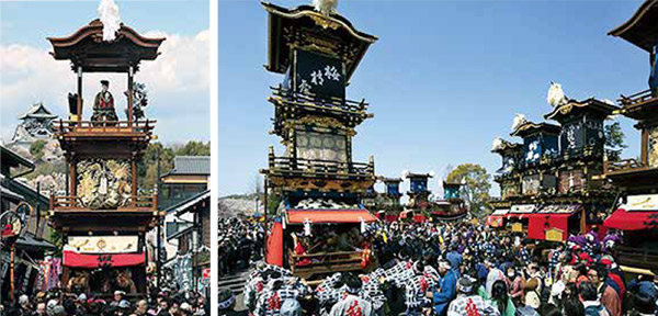 A series of 13 flamboyant three-tiered floats winds through the town