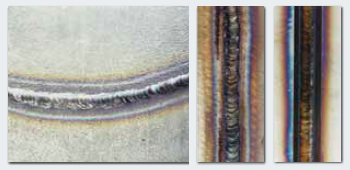 Figura 12: Cordão traseiro da soldadura  “back-bead” de tubulação usando o fio TGX Figura 13: Cordão traseiro (esquerda) e cordão  de superfície (direita) 
